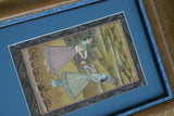 ORIGINAL GONGBI MUGHAL ART BEAUTIFUL FRAMED LARGE PERSIAN INK MINIATURE PAINTING ON SILK FROM NEPAL EXTREMELY DETAILED RENDITION OF KRISHNA IN ORNATE GARB DFN1 DECORATOR DESIGNER COLLECTOR WALL ART HOME DECOR 19”X13.5”