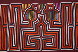 Kuna Indian Abstract Traditional Mola blouse panel from San Blas Islands, Panama. Minutely Hand Stitched Detailed Applique Panel: Bird with Maze Background  18" x 11.75" (76B)