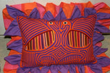 Kuna Indian Traditional Quilted Mola Blouse Panel from San Blas Islands, Panama. Hand Stitched Folk Art Reverse Applique: Butterfly with Maze Background 15" x 12"  (52A)