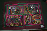 1990's Kuna Indian Folk Art Mola Blouse Panel from San Blas Islands, Panama. Handstitched Applique: Rare Motif of Scuba Diver Catching Fish 16.5" x 12.5" (82B)