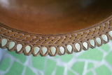 STUNNING 1 OF A KIND UNIQUE KWILA WOOD BOWL MUSEUM MASTERPIECE WITH MOTHER OF PEARL TEAR DROP INSERTS & DELICATE LACY INCISED BORDER BY RENOWNED TRIBAL SCULPTOR 12”X 12”X 3.5 TROBRIAND ISLANDS MELANESIA SOUTH PACIFIC DESIGNER COLLECTOR 2A178