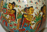 Unique Large Balinese Lime Gourd Hand painted with Wayang Kulit traditional & detailed motifs, Beautiful Kamasan Art depicting Ramayana Epic Scenes:  1G2, 15” tall. Betel  habit paraphernalia. Collected in late 1900’s