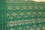 Old Brocade Damask Songket Sarong Emerald Green Embroidery with Metallic Gold Threads and Lotus Motifs 63" x 40" (SG39) belonging to Balinese Nobility royalty Hand woven with Handspun Silk in a beautiful pattern from Klugkung Bali