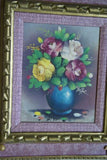 17”x 15” DETAILED COLORFUL  BALINESE PAINTING ON CANVAS BY RENOWN UBUD ARTIST ROSE BOUQUET IN VASE FRAMED IN SIGNED CUSTOM FRAME HAND PAINTED WITH DETAIL TO INHANCE THE  ARTWORK DFBF4 DECORATOR DESIGNER ART COLLECTOR HOME DÉCOR