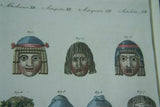 RARE HIGHLY COLLECTIBLE 1790 H.C HAND COLORED ANTIQUE Copper engraving created on handmade paper by Bertuch 1790, Over 230 years old. Ancient masks For tragedy performances, for comedies & bacchic masks for satire.