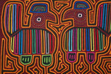 Kuna Indian Folk Art Mola Textile blouse panel from San Blas Islands, Panama. Hand-stitched Applique: Chicken Rooster, Bird with Maze Background 16" x 12.25"  (98A)