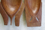 2 STUNNING HUGE (17” LONG) HAND CARVED ROSEWOOD MUSEUM MASTERPIECES PLATTER DISH BOWLS  ONE IS A FISH SCULPTURE & OTHER A MARINE TURTLE  BY RENOWNED TRIBAL SCULPTOR TROBRIAND ISLANDS MELANESIA SOUTH PACIFIC COLLECTOR DESIGN 2A140 & 2A213