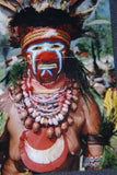 RARE UNIQUE AUTHENTIC COLORFUL FOLK ART PAINTING HILU TRIBE WARRIOR FROM PAPUA NEW GUINEA ARTIST FRAMED IN SIGNED HAND PAINTED FRAME TO MATCH THE ART WITHIN 31” by 27” DFP12 DESIGNER COLLECTOR WALL ART