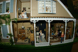 1970 HUGE CUSTOM BUILT & FULLY FURNISHED DOLL HOUSE (5 ft x 4ft x 32”) WITH 14 rooms & 3 gardens, Plants, Trees + Outhouse (1/12 Scale) Operating Lights