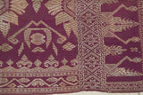 100 yrs Old Brocade Damask Woman Songket  Sari Textile Burgundy with Metallic Gold Threads Wedding Lotus & Stupa Motif belonging to Nobility royalty Hand woven with Handspun Silk  52"x 32" (SG37) from Klugkung Bali