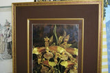 Artist Alexandre Brun Orchid Art Odontoglossum flower Print Framed in Unique Designer Frame with minute hand painted detail of basket weave plus 1 mat, very large 21.75" X 18.5" extremely decorative, home wall décor, one of a kind.
