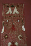 VERY RARE EARLY 1900’S ANTIQUE TEXTILE COLLECTIBLE: OLD  BALINESE HAND WOVEN HAND EMBROIDERED LAMAK WITH GERINGSING DOUBLE IKAT ATTACHED USED TO DRESS TEMPLE STATUES DURING RELIGIOUS CEREMONY FRAMED  IN UNIQUE HAND PAINTED FRAME  30 ¼”x 12 1/4” COLLECTOR