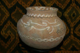 Rare 1980's Vintage Collectible Primitive Hand Crafted Vermasse Terracotta Pottery, Vessel from East Timor Island, Indonesia: 3D Raised Relief Gecko Motifs  & Decorative Geometrics colored with natural earthtone pigments 8.5" x 7" (24" Diameter) P24