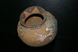 Rare 1980's Vintage Collectible Primitive Hand Crafted Vermasse Terracotta Pottery, Vessel from East Timor Island, Indonesia: 3D Raised Relief Gecko Motifs  & Decorative Geometrics colored with natural earthtone pigments 8.5" x 7" (25" Diameter) P38