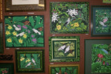 GIGANTIC 31”x 25”  ORIGINAL DETAILED COLORFUL  BALINESE PAINTING ON CANVAS SIGNED BY RENOWN UBUD ARTIST RAINFOREST PARADISE WITH FOLIAGE FRUIT HIBISCUS STARLING BIRDS FRAMED IN SIGNED CUSTOM FRAME HANDPAINTED TO MATCH  ARTWORK DFBB4 DESIGNER COLLECTOR