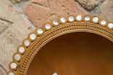 STUNNING 1 OF A KIND HAND CARVED KWILA WOOD MUSEUM MASTERPIECE LIME PLATTER DISH BOWL WITH MOTHER OF PEARL INSERTS & DELICATE LACY INCISED BORDER BY RENOWNED TRIBAL SCULPTOR 10.5X10.5X 3” TROBRIAND ISLANDS MELANESIA SOUTH PACIFIC DESIGNER COLLECTOR 2A48