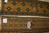 Hand woven Sumba Hinggi Songket Ikat Textile (49" x 13") Made from Hand spun Cotton, Dyed with Natural Pigments. INTRICATE GEOMETRIC DESIGNS  Adorned with Crab MOTIF Created with Nassa Shells (49" x 13") SR43 RUST RED GOLDS GREENS