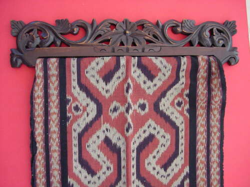 Pr Indonesian Carved Wood Tapestry Hangers