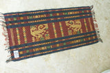 Unique Hand Woven Ceremonial Hinggi Sumba Songket Ikat Textile (33" x 13") with symbolic animal motifs & geometrics. Tapestry Made with Hand spun Cotton, Dyed with Natural Pigments ITEM SR59 Colorful golden yellow, rust red, green & blue
