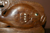 Rare South Pacific Island Primitive Art Mother Pearl Hand carved Wood Fish 1A19