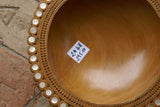 STUNNING 1 OF A KIND HAND CARVED KWILA WOOD MUSEUM MASTERPIECE LIME PLATTER DISH BOWL WITH MOTHER OF PEARL INSERTS & DELICATE LACY INCISED BORDER BY RENOWNED TRIBAL SCULPTOR 10.5X10.5X 3” TROBRIAND ISLANDS MELANESIA SOUTH PACIFIC DESIGNER COLLECTOR 2A48