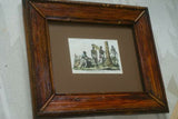 RARE & AUTHENTIC  19C FRAMED ITALIAN ANTIQUE H.C HAND COLORED HISTORICAL  ENGRAVING OF AUSTRALIA ABORIGINES FROM BERNIERI ANTIQUE TRAVEL BOOK MATTED AND CUSTOM FRAMED IN BAMBOO FRAME