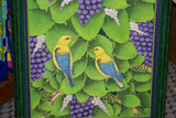 GIGANTIC 31”x 25” ORIGINAL DETAILED COLORFUL  BALINESE PAINTING ON CANVAS BY RENOWN UBUD ARTIST RAINFOREST PARADISE WITH FOLIAGE BIRDS FRUIT FRAMED IN CUSTOM FRAME HAND PAINTED TO MATCH DFBB40 DESIGNER DECORATOR WALL DÉCOR COLLECTOR ARTWORK MASTERPIECE