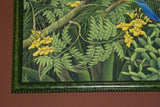 GIGANTIC 36”x 28” ORIGINAL DETAILED COLORFUL  BALINESE PAINTING ON CANVAS SIGNED BY RENOWN UBUD ARTIST RAINFOREST PARADISE WITH FOLIAGE FLOWERS ORCHID FRUIT COCKATOO BIRD FRAMED IN SIGNED CUSTOM FRAME HAND PAINTED TO MATCH  ARTWORK DFBB1 DESIGNER ART