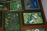 GIGANTIC 43”x 31”  ORIGINAL DETAILED COLORFUL BALINESE PAINTING ON CANVAS SIGNED BY RENOWN UBUD ARTIST RAINFOREST PARADISE WITH FOLIAGE FLOWERS HIBISCUS PARROTS  BIRDS FRAMED IN SIGNED CUSTOM FRAME HANDPAINTED TO MATCH  ARTWORK DFBB19 DESIGNER ART