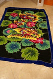 HIGH QUALITY HAND PAINTED TEXTILE FABRIC SARONG, SIGNED BY THE ARTIST. VIBRANT COLORS & VERY DETAILED MOTIFS OF FISH & LOTUS, LILY PADS, 70” x 48” (no 20B)