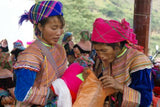 Huge Hmong Tribe Colorful Artwork Embroidery Needlework Original Museum Masterpiece of trees & Cranes DFH8 Hand stitched by Talented Artist  Signed Custom Hand painted Frame & Mats Wall Art Home Décor Designer Collector Unique 33 1/2" x 19 1/2"