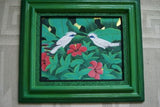 22 x 18” ORIGINAL DETAILED COLORFUL BALINESE PAINTING ON CANVAS BY RENOWN UBUD ARTIST RAINFOREST PARADISE WITH FOLIAGE HIBISCUS FLOWERS STARLING BIRDS FRAMED IN SIGNED CUSTOM FRAME HANDPAINTED TO MATCH ARTWORK DECORATOR DESIGNER ART COLLECTOR DFBB65