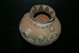Rare 1980's Vintage Collectible Primitive Hand Crafted Vermasse Terracotta Pottery, Vessel from East Timor Island, Indonesia: 3D Raised Relief Decorative Geometric Motifs colored with natural earthtone Pigments 8.5" x 6.25" (23.5" Diameter) P21
