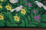 GIGANTIC 31”x 25” ORIGINAL DETAILED COLORFUL  BALINESE PAINTING ON CANVAS BY RENOWN UBUD ARTIST RAINFOREST PARADISE WITH FOLIAGE HIBISCUS FLOWERS STARLING BIRDS FRAMED IN CUSTOM FRAME HAND PAINTED TO MATCH DFBB39 DESIGNER COLLECTOR MASTERPIECE