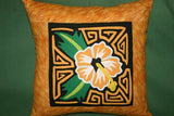 Kuna Indian Folk Art Mola from San Blas Islands, Panama. Hand stitched Applique: Pink Hibiscus Flower 14.5" x 12.5" (360)