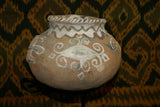 Rare 1980's Vintage Collectible Primitive Hand Crafted Vermasse Terracotta Pottery, Vessel from East Timor Island, Indonesia: 3D Raised Relief Decorative Geometric & Crocodile Motifs colored with natural earthtone Pigments 8" x 6" (22" Diameter) P41