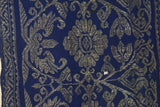 Museum Quality Old Brocade Damask Wedding Sarung Songket Textile Embroidery 43"x21" belonging to Balinese Nobility royalty. Cobalt Blue with Metallic Gold Threads Hand woven with Handspun Cotton & Silk in a beautiful pattern Klungkung Regency, Bali (SG35)