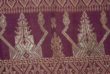 100 yrs Old Brocade Damask Woman Songket  Sari Textile Burgundy with Metallic Gold Threads Wedding Lotus & Stupa Motif belonging to Nobility royalty Hand woven with Handspun Silk  52"x 32" (SG37) from Klugkung Bali