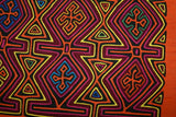 Kuna Indian Colorful Abstract Art Mola Blouse Panel. Superb Hand-stitched Reverse Applique from San Blas Islands, Panama:  Colorful   Geometric Sand Timer or Bow Tie Motifs, 17" x 15"  (63B)