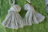 1 Pair of very large Banded Tun Tonna Sulcosa Seashell Tassels, Pulls, Oceanic Art, South Pacific Home Decor Accent, Handcrafted Unique perfect for Designer Decorator Shell Collector Beach Lover Vacation Feel Pool Cabana