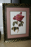 SIGNED UNIQUE DETAILED ARTIST HANDPAINTED FRAME MATTED REDOUTE PRINT PINK ROSES