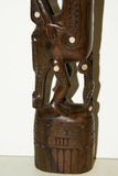 Rare Hand Carved Wood & Mother of Pearl Chief Power staff, magic amulet: Dragon sticking his tongue to intimidate & scare evil spirits, Trobriand Islands, Massim Culture, Kula Ring, South Pacific (1A1)