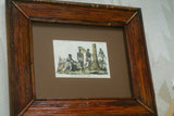 RARE & AUTHENTIC  19C FRAMED ITALIAN ANTIQUE H.C HAND COLORED HISTORICAL  ENGRAVING OF AUSTRALIA ABORIGINES FROM BERNIERI ANTIQUE TRAVEL BOOK MATTED AND CUSTOM FRAMED IN BAMBOO FRAME