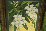 SOLD 24 1/4 X 21 1/4" ORIGINAL DETAILED COLORFUL BALINESE PAINTING ON CANVAS BY RENOWN UBUD ARTIST Hand painted Custom Frame Original Canvas Signed Art Phalaenopsis Orchid DFBF0