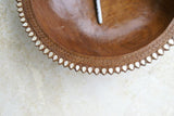 STUNNING HAND CARVED ROSEWOOD WOOD MUSEUM MASTERPIECE SAGO PLATTER DISH BOWL WITH TEAR SHAPED MOTHER OF PEARL INSERTS & DELICATE LACY BORDERS RENOWNED TRIBAL SCULPTOR TROBRIAND ISLANDS MELANESIA SOUTH PACIFIC COLLECTOR DESIGN 2A42bis 17"x17"x5”