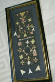 VERY RARE EARLY 1900’S ANTIQUE TEXTILE COLLECTIBLE: OLD  BALINESE HAND WOVEN HAND EMBROIDERED LAMAK USED TO DRESS TEMPLE STATUES CANOPY OR EAVE DURING RITUAL RELIGIOUS CEREMONIES GOLD THREADS FRAMED  IN UNIQUE HAND PAINTED FRAME  27x 12 ½”  DFBE2