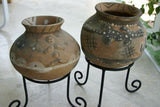 CHOICE OF 1 OR BOTH: 1980's Rare  Vintage Primitive Hand Crafted Vermasse Terracotta Pottery, Pots from East Timor Island, Indonesia. CHOICE OF: (P16) Lizards Motif 8" x 7" (26" Diameter) AND/OR (P31) Gecko Motif 8.5" x 7.5" (25" Diameter)