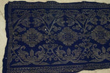Museum Quality Old Brocade Damask Wedding Sarung Songket Textile Embroidery 43"x21" belonging to Balinese Nobility royalty. Cobalt Blue with Metallic Gold Threads Hand woven with Handspun Cotton & Silk in a beautiful pattern Klungkung Regency, Bali (SG35)