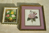 2 Framed 1 Hand-painted canvas Oil signed Roses + 1 Limited Edition Redoute Print