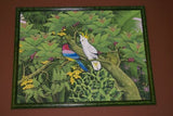 GIGANTIC 36”x 28” ORIGINAL DETAILED COLORFUL  BALINESE PAINTING ON CANVAS SIGNED BY RENOWN UBUD ARTIST RAINFOREST PARADISE WITH FOLIAGE FLOWERS ORCHID FRUIT COCKATOO BIRD FRAMED IN SIGNED CUSTOM FRAME HAND PAINTED TO MATCH  ARTWORK DFBB1 DESIGNER ART